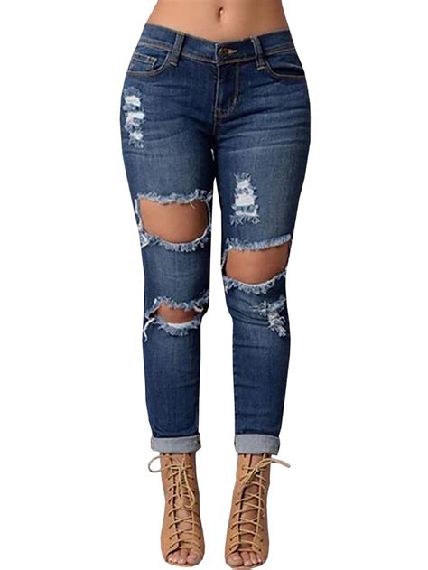 AE Stretch Super High-Waisted Ripped Ankle Straight Jean. . Walmart ripped jeans